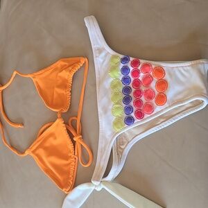 Vintage Y2K Bikini Set XS Swimsuit Bathing Suit Triangle Top Colorful Skimpy